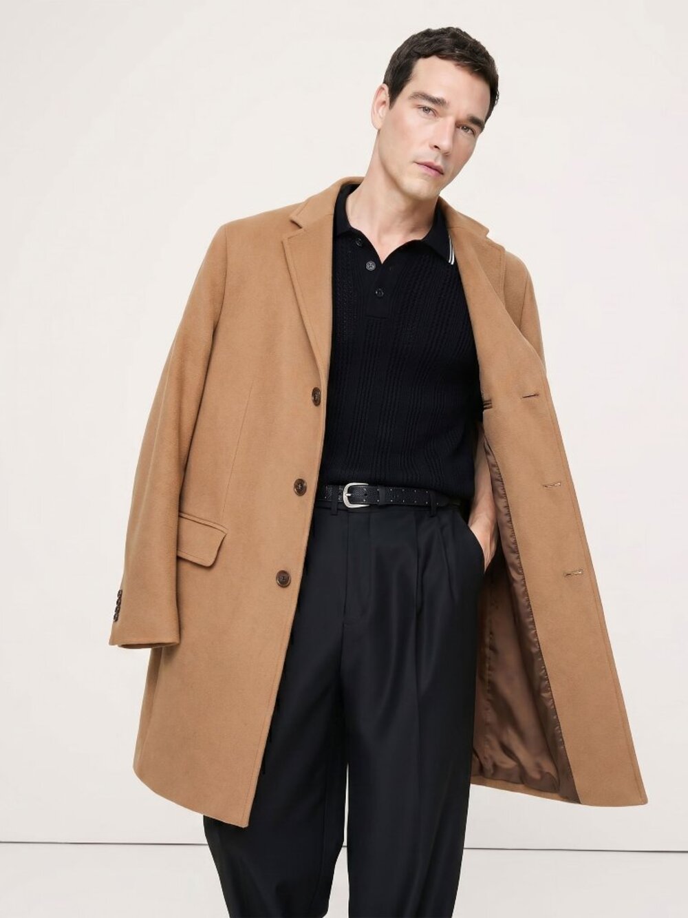 Banana Republic Men's Camel Wool Topcoat Medium Wool Blend Overcoat Medium